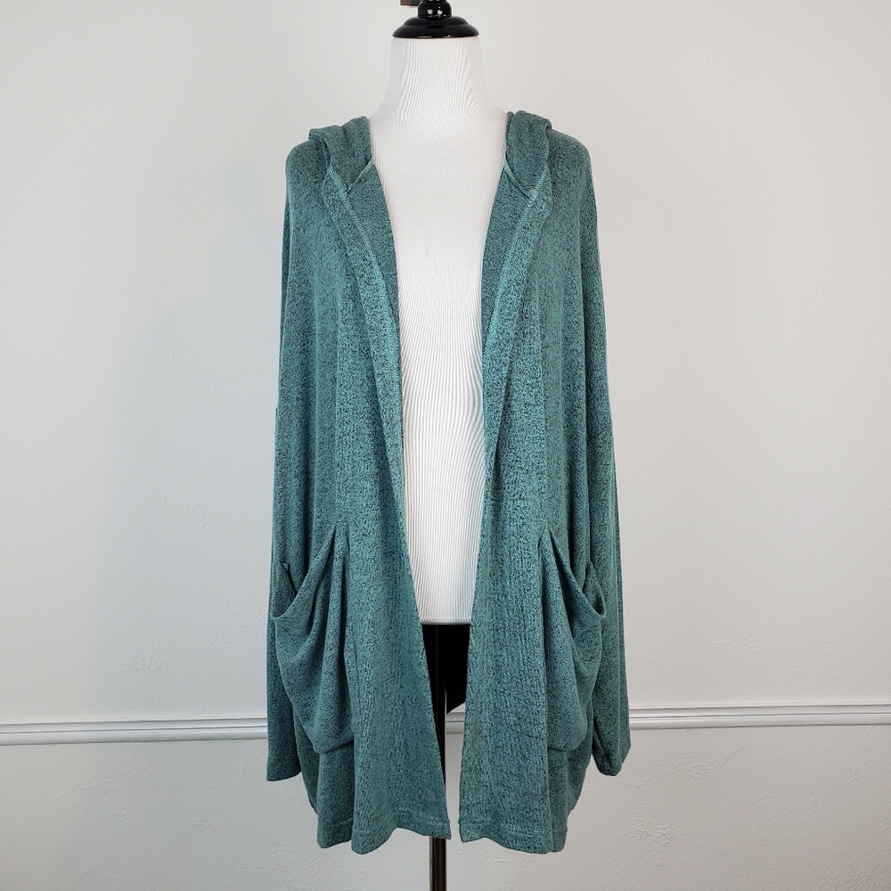 Young Fabulous & Broke Cardigan Sweater Hooded Heathered Boho Teal Blue Green